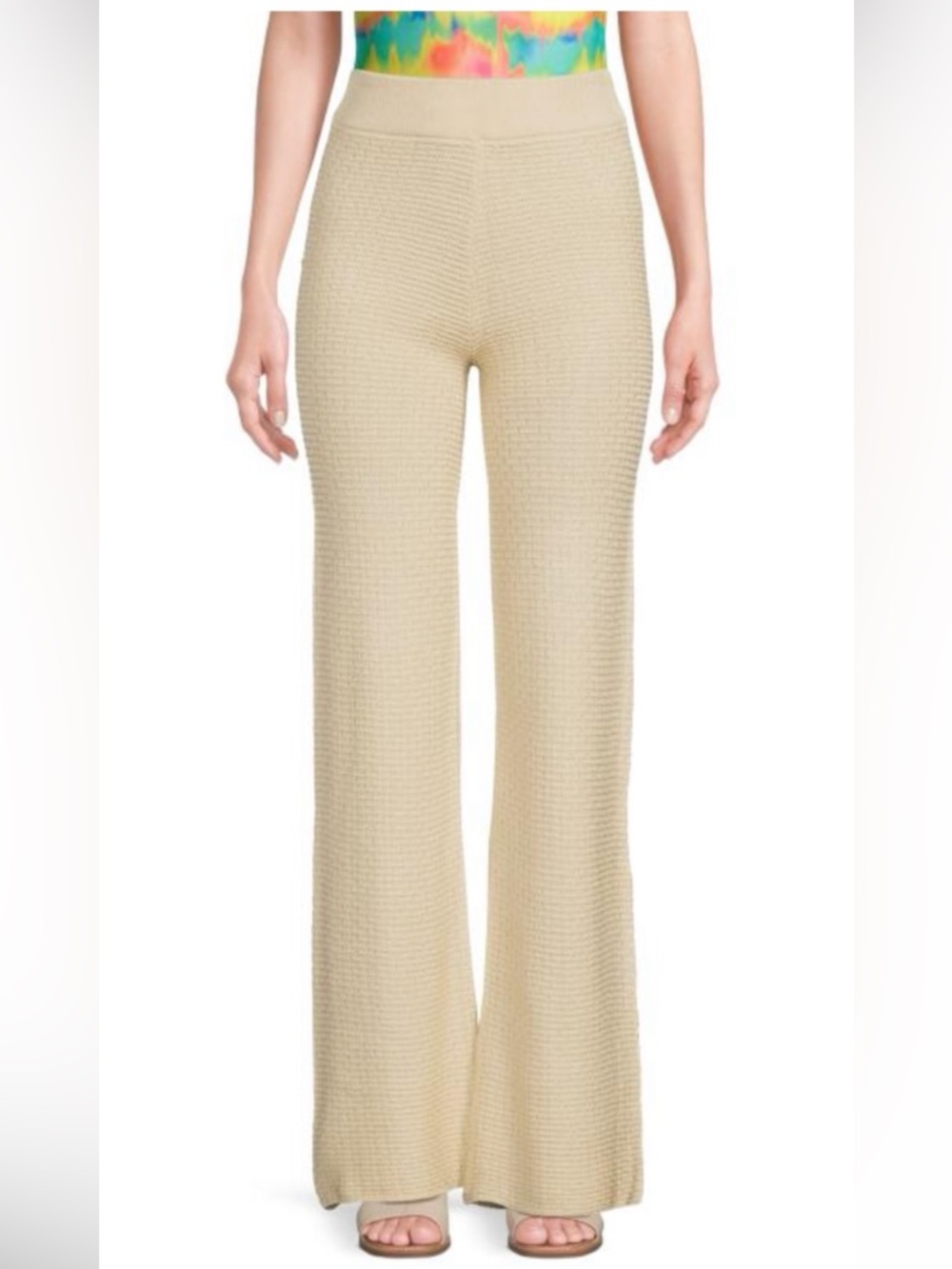 NWT PEIXOTO Kira Knitted Pants High-Waist Wide-Leg Knit Pants in Cream L